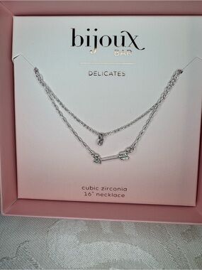 New Bijoux Bar Delicates Silver Layered Cubic Zirconia Necklace - Arrow